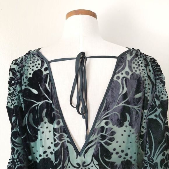 Free People Florence Flock Mini Dress Green Velvet Size XS NWOT - Picture 6 of 10